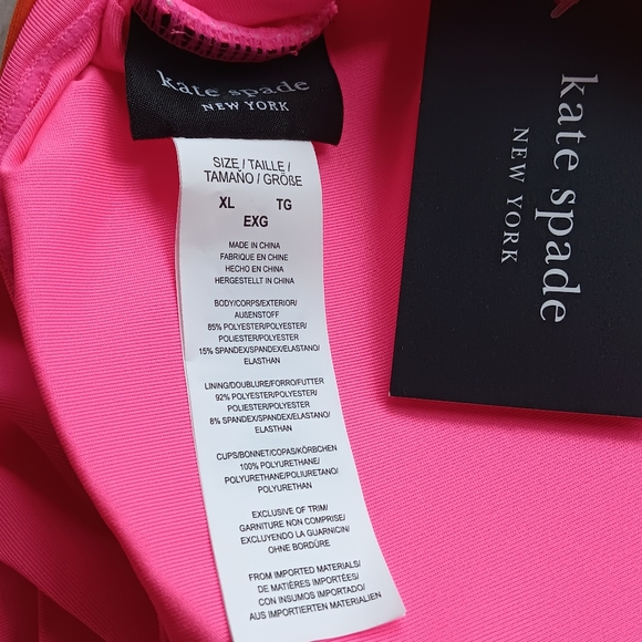 NEW Kate Spade One Piece Swimsuit Radiant Pink Orange Low Back Keyhole Size XL - Picture 8 of 10